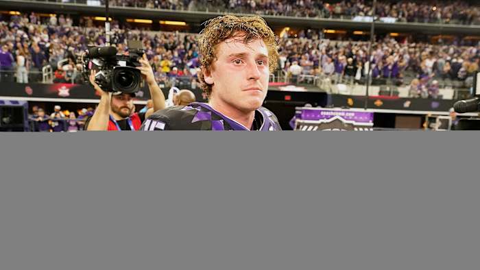 TCU’s Max Duggan is emotional walking off the field